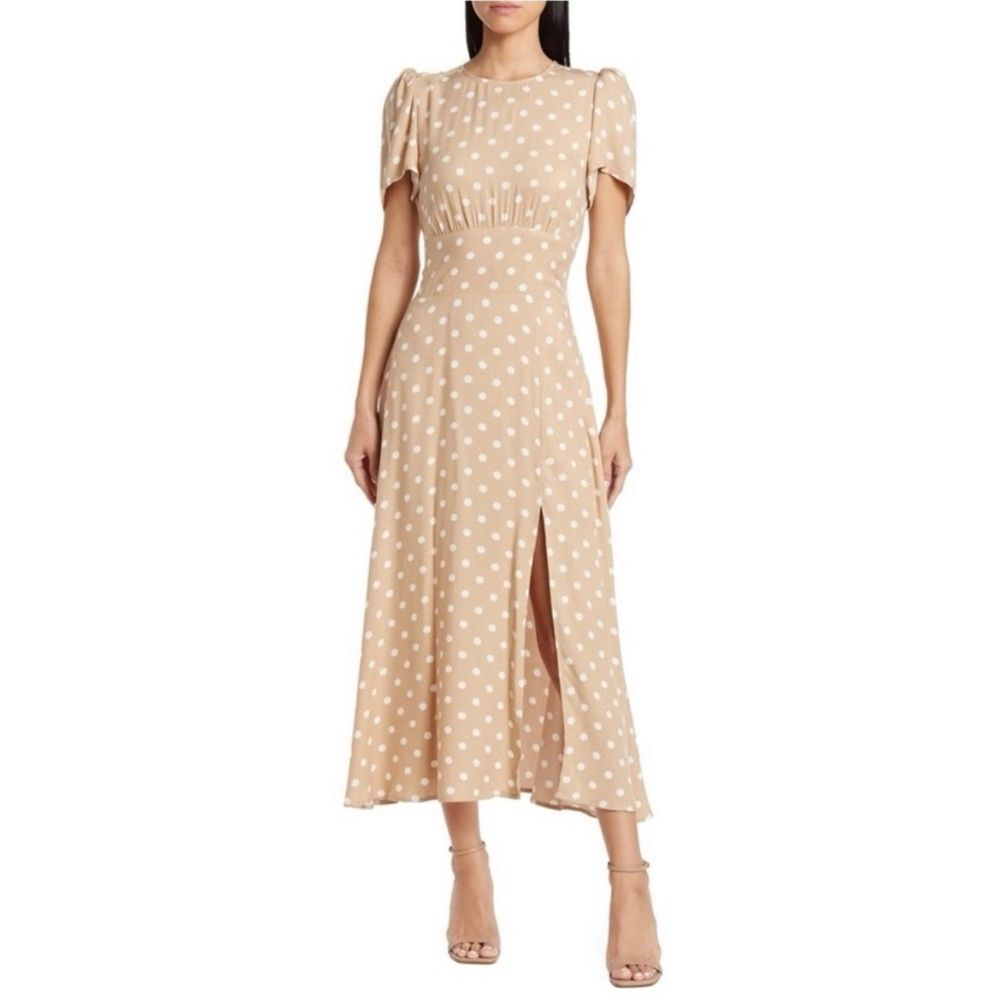AFRM Tan Polka Dot Midi Dress Size Small